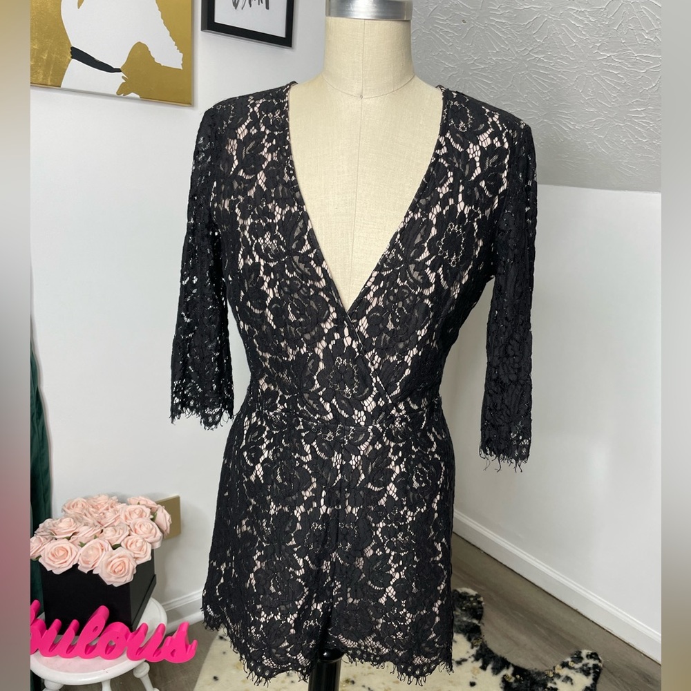 Black Lace Wrap Romper by Fab’rik (Size Medium)